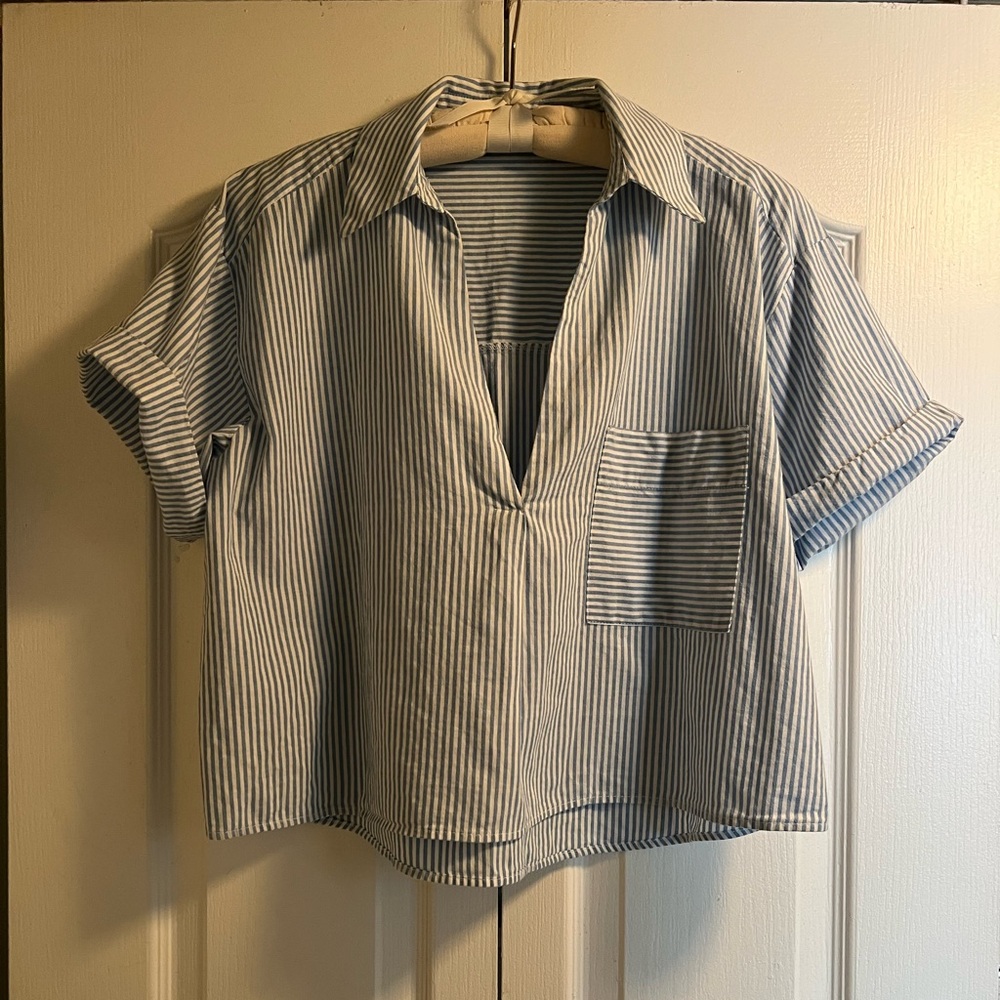 Zara blue and white striped shirt